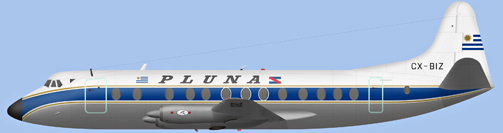 David Carter illustration of Primeras Lineas Uruguayas de Navegacion Aerea Viscount CX-BIZ